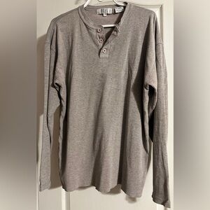 Real Basics Men’s Long-Sleeve Henley Shirt - Light Gray
